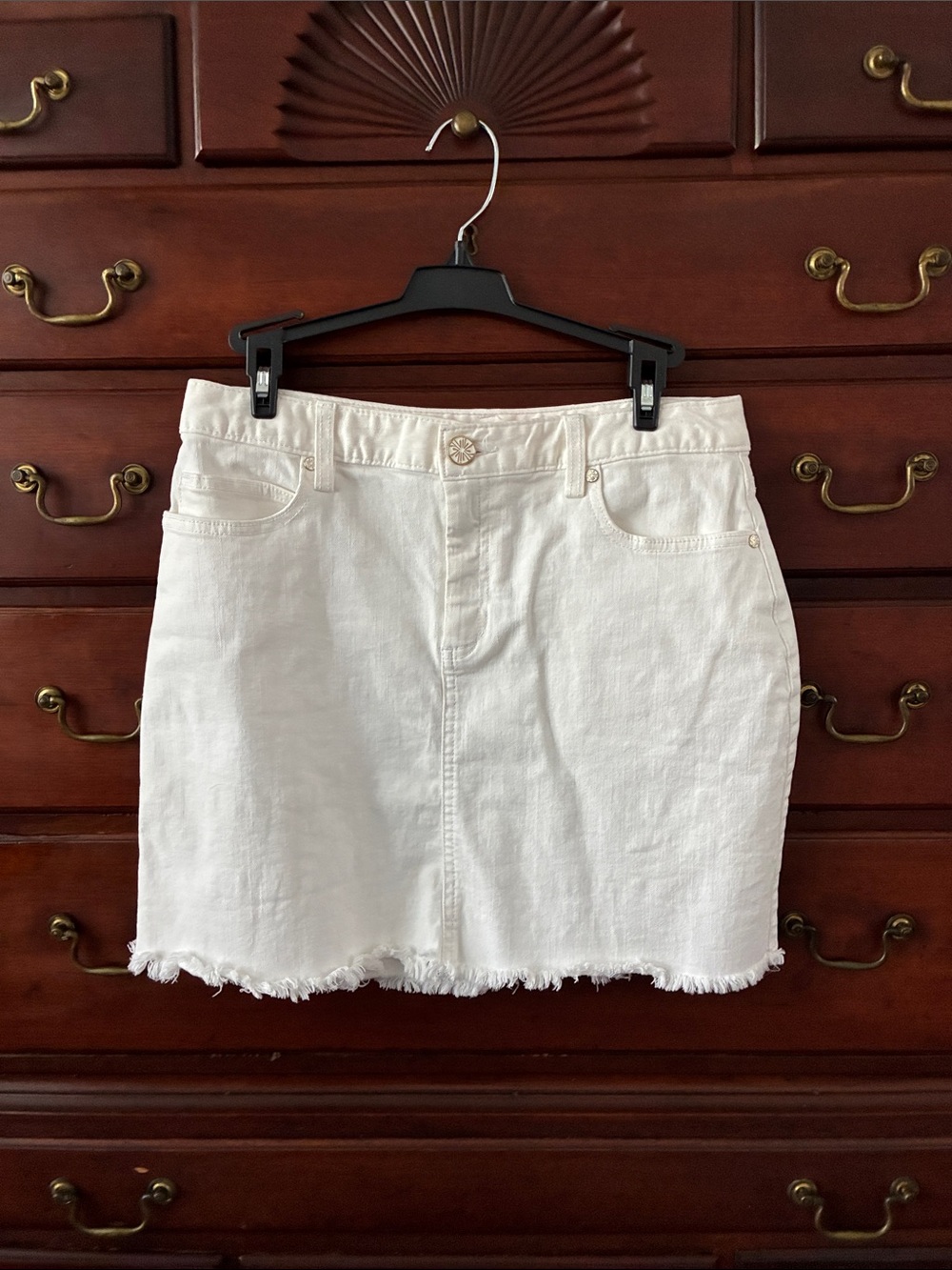 Lilly Pulitzer White Frayed-Hem Denim Mini Skirt
